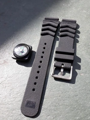 Correa/banda de reloj Seiko Diver z22 SKX007 SKX009 Turtle 22 mm negra CON BRÚJULA Foto 1 de 3