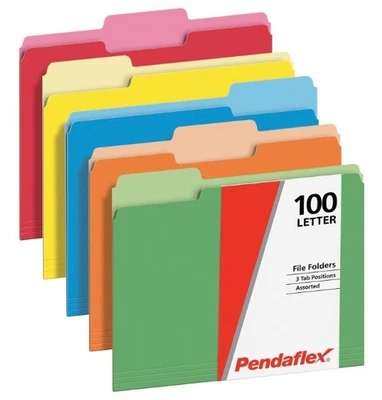 Pendaflex File Folders, Assorted Colors, Letter Size, 1/3 Cut Tabs (1006535) - Image 1 of 3