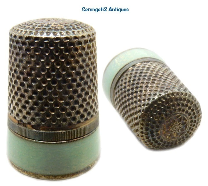 Dedal esmaltado plateado y verde Alemania 'Soergel & Stollmeyer' *C.1900s Foto 1 de 1