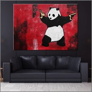 Graffiti Banksy Panda Guns Urban Pop Street Art 140cm x 100cm Textured Painting - Picture 1 of 8