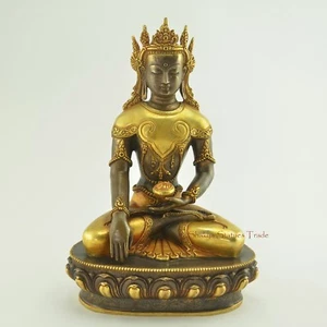 Estatua dorada de aleación de cobre oxidada Buda Shakyamuni coronada de 10,5", Patan - Imagen 1 de 4