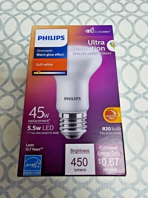 PHILIPS ULTRA DEFINITION DIMMABLE WARM GLOW EFFECT R20 BULB 5.5W LED E26 - Image 1 of 4