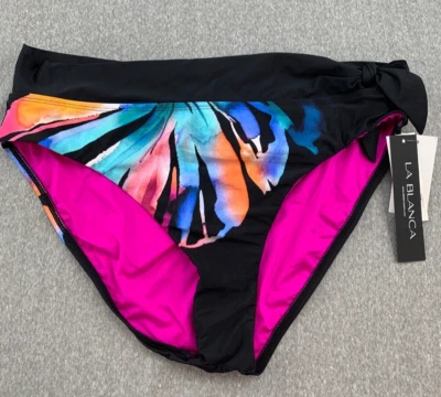 La Blanca Prism Palm Bikini Tankini Swimsuit Bottoms Womens size 14 Black Silky - Image 1 of 4