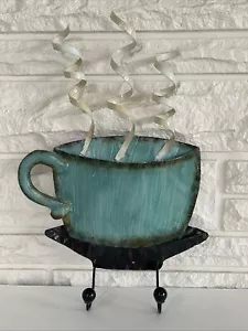 Vintage Decor Metal Wall Mounted Coffee Mug Holder with 2 Cup Hooks Art Decor - Picture 1 of 4