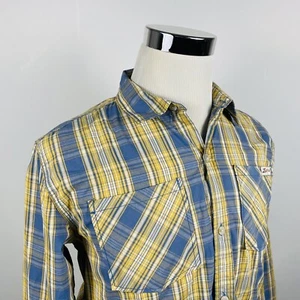 NWT Lucky Brand Boys Youth XL Button Front Shirt Blue Yellow Plaid Cotton - Picture 1 of 5