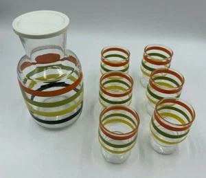 VINTAGE FIESTA BANDS ABISOLIERTE KARAFFE (MIT DECKEL) & 6 GLÄSER ANKER HOCKING 1950 SET - Bild 1 von 12