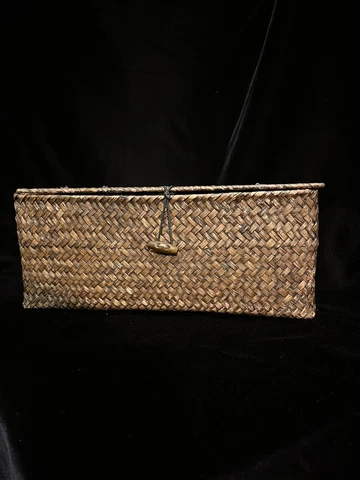 Vintage Wicker/Rattan Box With Button Closure Cover