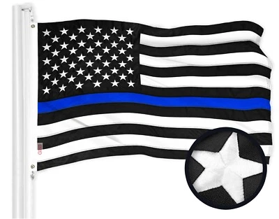 G128 - Bandera delgada de la policía de Estados Unidos de línea azul | 3x5 pies | estrellas bordadas rayas cosidas Foto 1 de 4