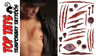 TOP TATS UK Halloween Scars Tattoos, Cat Scratches, Wounds, FakeBlood, Realistic Tattoos
