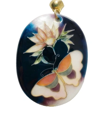 Reversible Butterfly and "Long Life" Pendant - Enamel on Copper 2-1/4" x 1-3/4" - Image 1 of 4