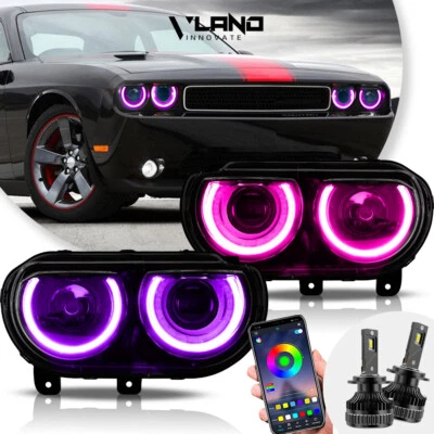 VLAND RGB LED Headlights+LED Bulbs For Dodge Challenger 2008-2014 Projector Kits - Image 1 of 4