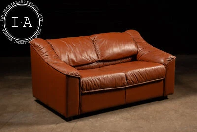 Vintage Leather Loveseat in Orange - Image 1 of 4