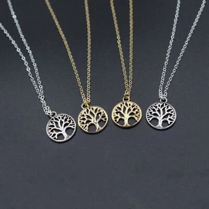 NEW Tree of Life Pendant Circle Charm Gold Silver Necklace Chain Women Jewelry - Picture 1 of 10
