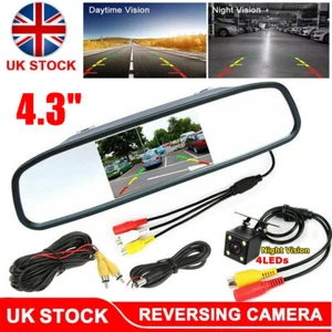4.3"LCD Car Mirror Monitor Reversing Camera Backup Rear View Kit Parking Reverse - Picture 1 of 13
