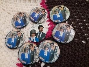KING CHARLES , PRINCE OF WALES , LADY DIANA SPENCER JULY 1981 VINTAGE BADGES x 8 - Picture 1 of 8