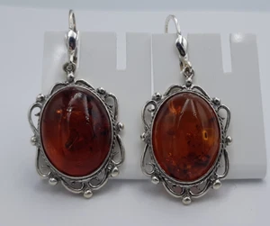 Romantico Ambra Pendenti 925 Argento Gancio Bernsteinschmuck Alto Nobile - Foto 1 di 10