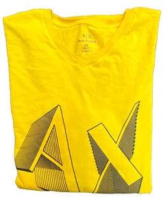 Armani Exchange T-Shirt V-Ausschnitt Kurzarm AX Grafik Logo Gelb - Bild 1 von 4