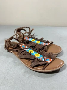 Coconuts by Matisse women's leather beaded fringe ankle strap sandals size 9 - Picture 1 of 3