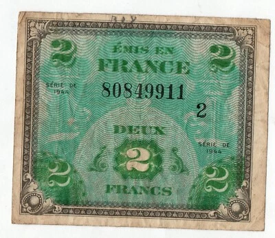 Series 1944 MPC (Military Payment Certificate) 2 Francs Banknote VG - Image 1 of 2