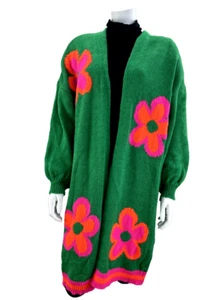 Be Lieve Italy grün  Flower Power Strickmantel Strickjacke Blumen 36 38 40 42 - Bild 1 von 9
