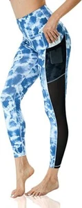 YGOODM Women Tie-Dye Tummy Control Leggings High Waist Yoga Pant-Bluewhite - Picture 1 of 6