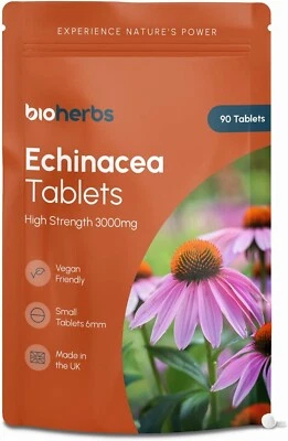 BIOHERBS Echinacea Tablets High Strength 3000mg - 10:1 Echinacea Extract (90 Tablets)