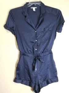 Victoria's Secret Romper Small Blue One Piece Button Front Tie Waist Sleepwear - Picture 1 of 6