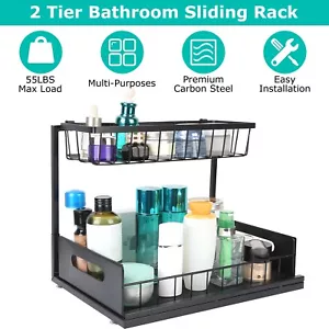 2-Tier Under Sink Organizer Sliding Storage Basket Pull Out Cabinet Organization - Picture 1 of 17