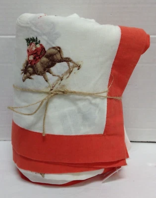 Pottery Barn SILLY STAG vintage deer Reindeer Christmas Tablecloth  70x108 - Image 1 of 4