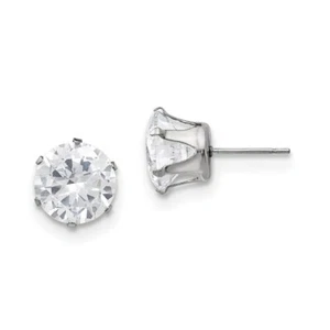 Stainless Steel Polished 10mm Round CZ Stud Post Earrings - Picture 1 of 3