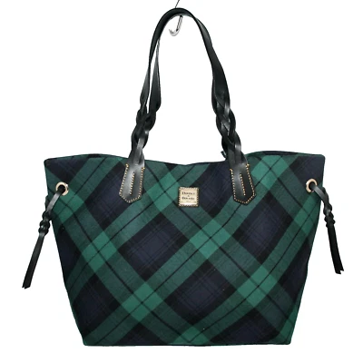 DOONEY & BOURKE Tartán Shopper Azul Verde Tela Algodón Borde Cuero Negro Foto 1 de 4