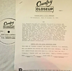 RADIO SHOW:GLEN CAMPBELL CLOSEUP 12/26/83 GUEST IN STUDIO T.G. SHEPPARD 10 TUNES - Picture 1 of 4