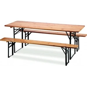 SET BIRRERIA TAVOLO + 2 PANCHE IN LEGNO NATURALE RICHIUDIBILE 220X70 cm 4F - Foto 1 di 3