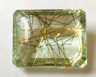 85.45 Ct. Large Rutilated Quartz Emerald Cut AAA+ Loose Gemstone @Birthday Gifts - Image 1 of 4