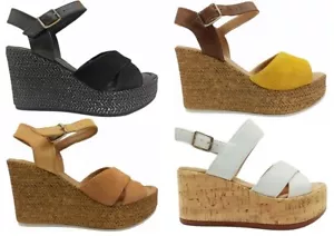Easy'nRose Damen Sandalen High Wedge Schuhe Bequem Plateau Casual Leder - Bild 1 von 13