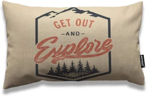 Camping Throw Pillow Cover 12X20 Inch Vintage Adventure Word Get Out and Explore - Picture 1 of 6