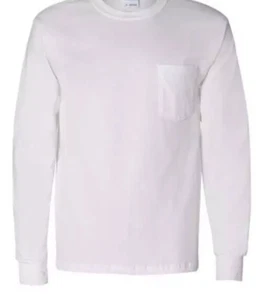 King Men's White Long Sleeve Pocket T-Shirt 100% Cotton-4XL Tall - Picture 1 of 4