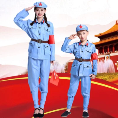 Disfraz Ejército Liberación Chino Niños Niños Adultos Chaquetas Pantalones Uniforme Trajes Foto 1 de 4