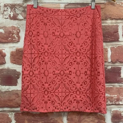 Saia Banana Republic Feminina 0 Rosa Floral Bordada Renda Trabalho Casual com Zíper - Imagem 1 de 4