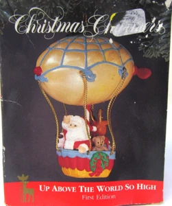 Vintage Weihnachtsmann Rentier im Heißluftballon Weihnachtsschmuck oben über der Welt C7 - Bild 1 von 9