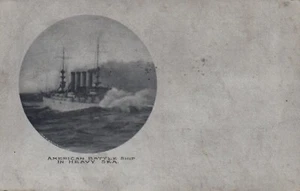 American Battle Ship in Heavy Sea Ship Postcard - Picture 1 of 2