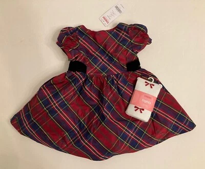 Nuevo con etiquetas Vestido y Medias Gymboree Fiestas Celebraciones 6-12 Meses Rojo A Cuadros Seda Foto 1 de 2
