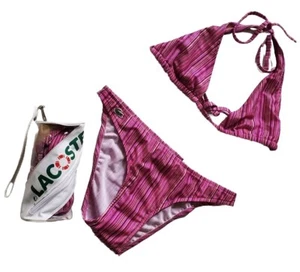 LACOSTE Bikini Swimsuit 2 Piece Halter Neck Size S Pink Striped New With Pouch - Picture 1 of 15