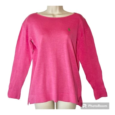 Ralph Lauren M Etiqueta Negra Mujeres Caliente Rosa Suéter Algodón Lino Mezcla Barbie Core Foto 1 de 4