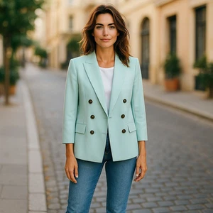 White House Black Market  shoreline blue green  blazer sz 12 petite - Picture 1 of 5