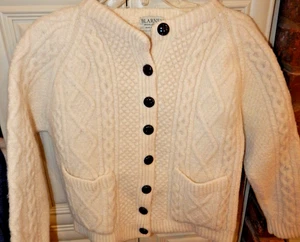 Vintage Irish Sweater Women XL Blarney Woollen Mills Cardigan Fisherman Wool - Picture 1 of 10