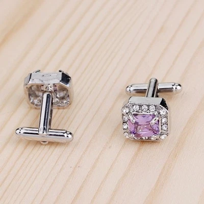 Gemelos cuadrados para hombre 1 par de camisa traje gemelos joyería diamantes de imitación púrpura Foto 1 de 4