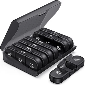PULIV Weekly Pill Organizer 3 Times a Day, Portable Travel Box 7 Black  - Foto 1 di 7