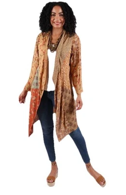 Nuevo con etiquetas HILOS SAGRADOS parche boho floral hippie rayón TOP CÁRDIGAN CHAQUETA PLUMERO XL Foto 1 de 4