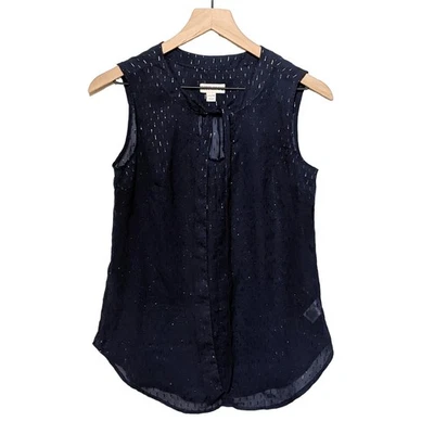 Blusa pulóver semi transparente azul marino talla XS Merona para mujer sin mangas con cuello atado Foto 1 de 4